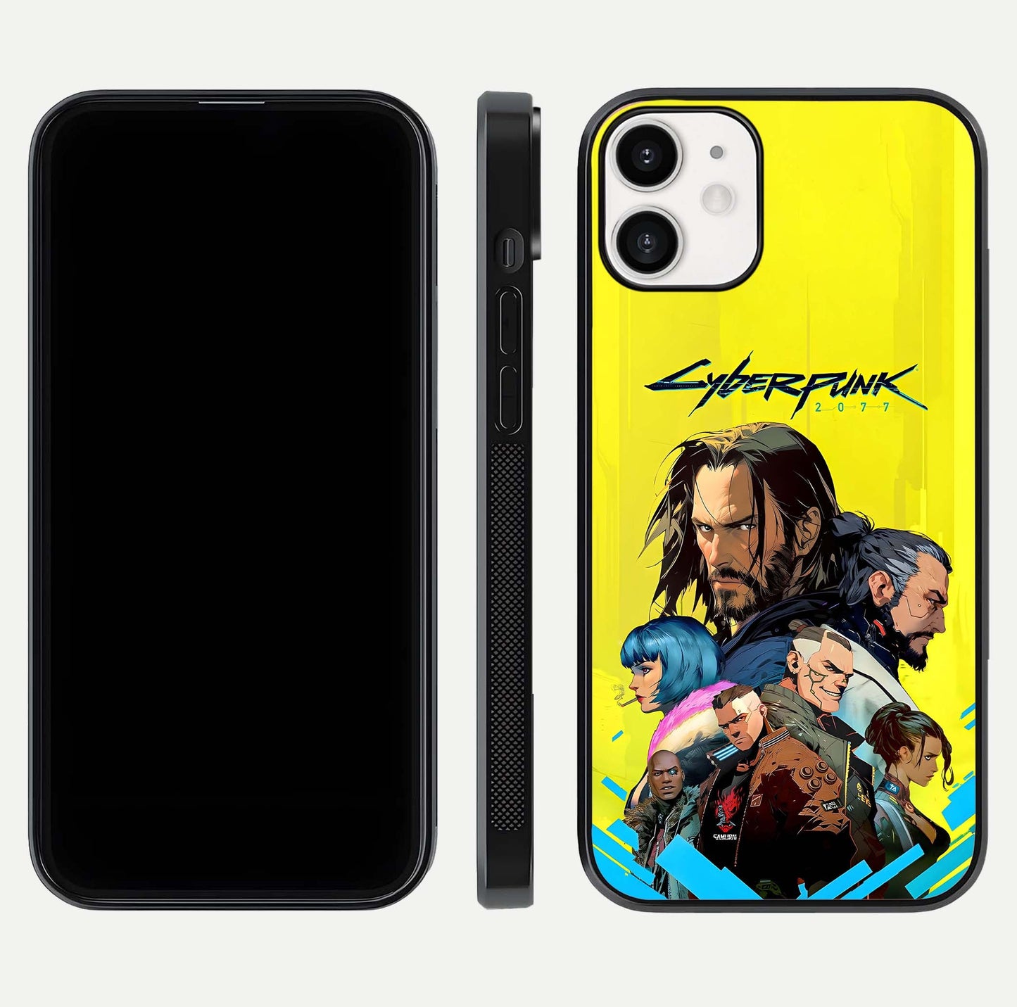 Neon Rebel Genesis Glass Case for iPhone 12 Mini front & back layout highlighting futuristic theme and curves
