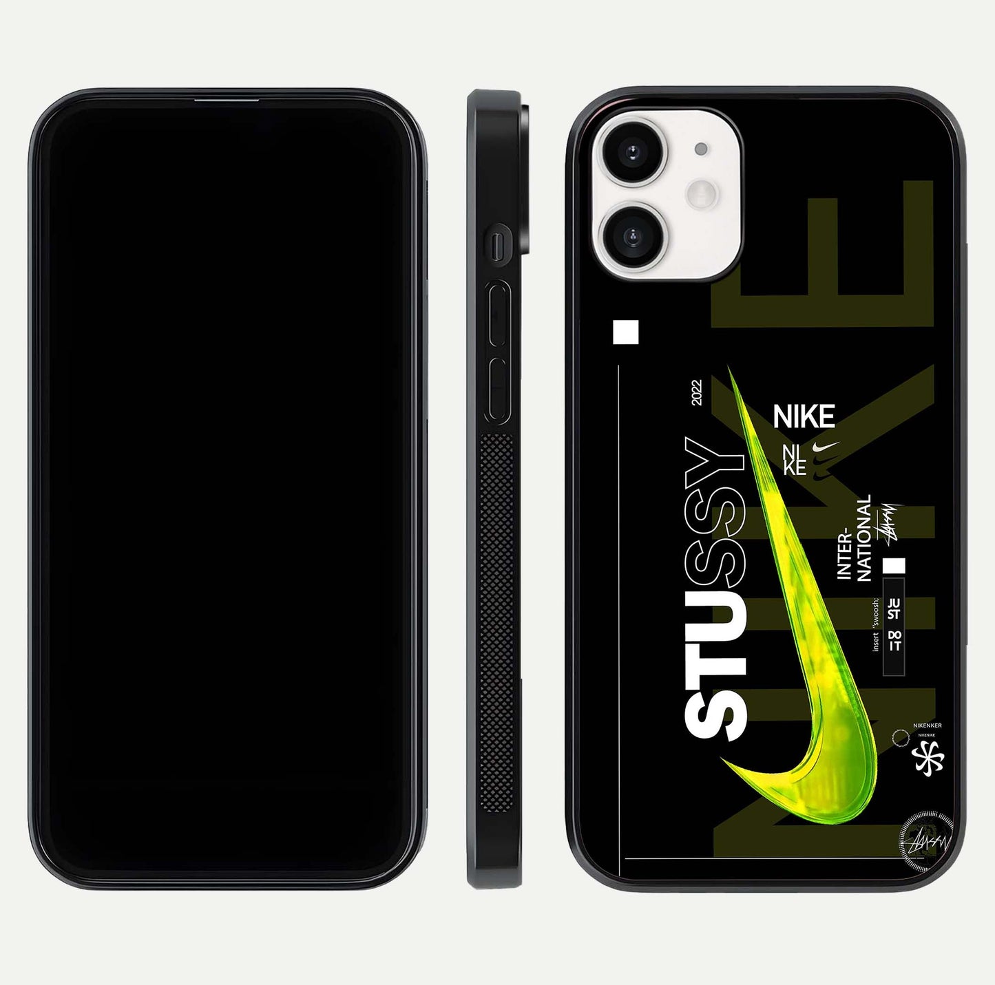 Neon Street Edition Glass Case for iPhone 12 Mini front & back layout highlighting street art vibe and edges