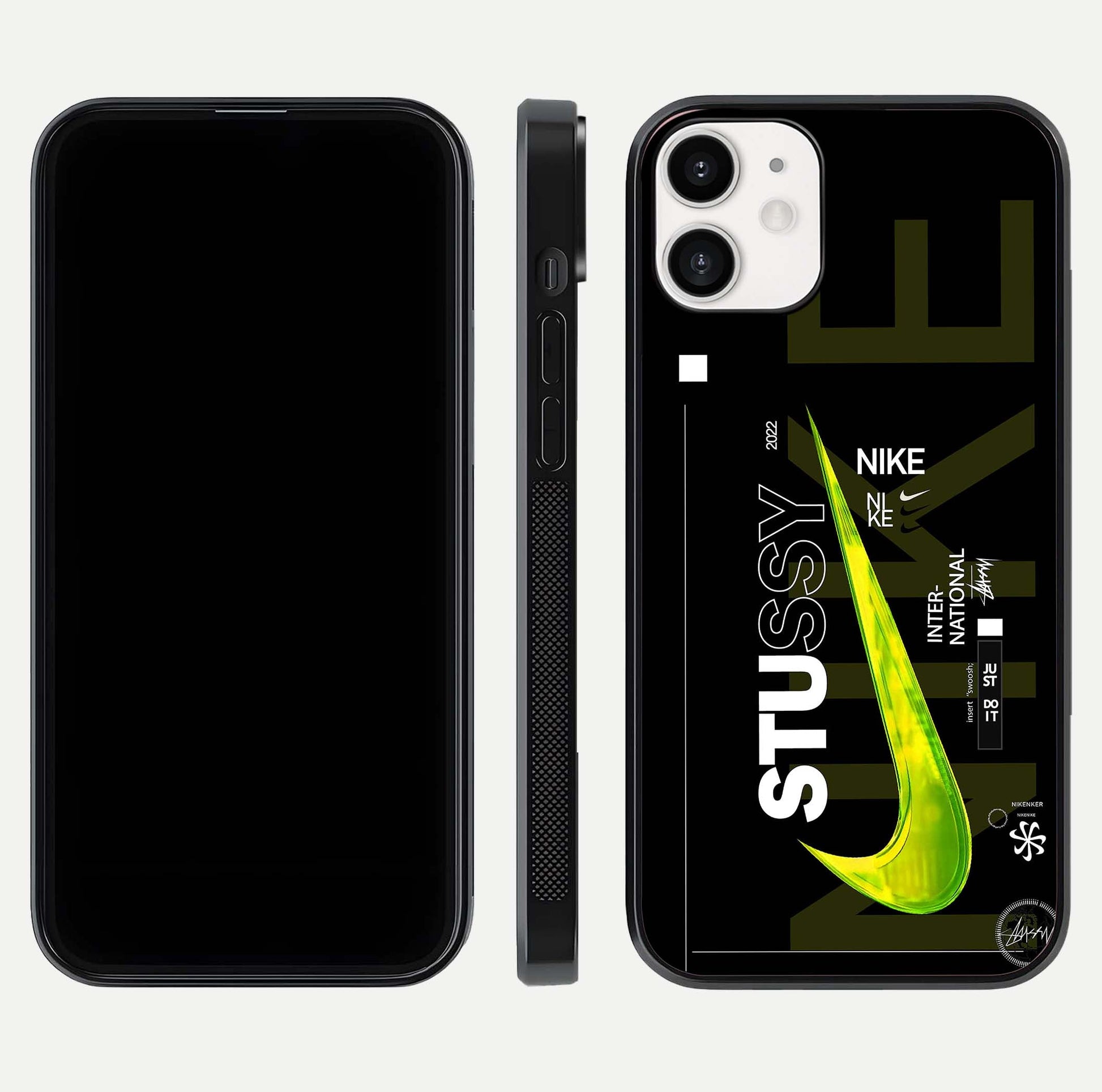 Neon Street Edition Glass Case for iPhone 12 Mini front & back layout highlighting street art vibe and edges