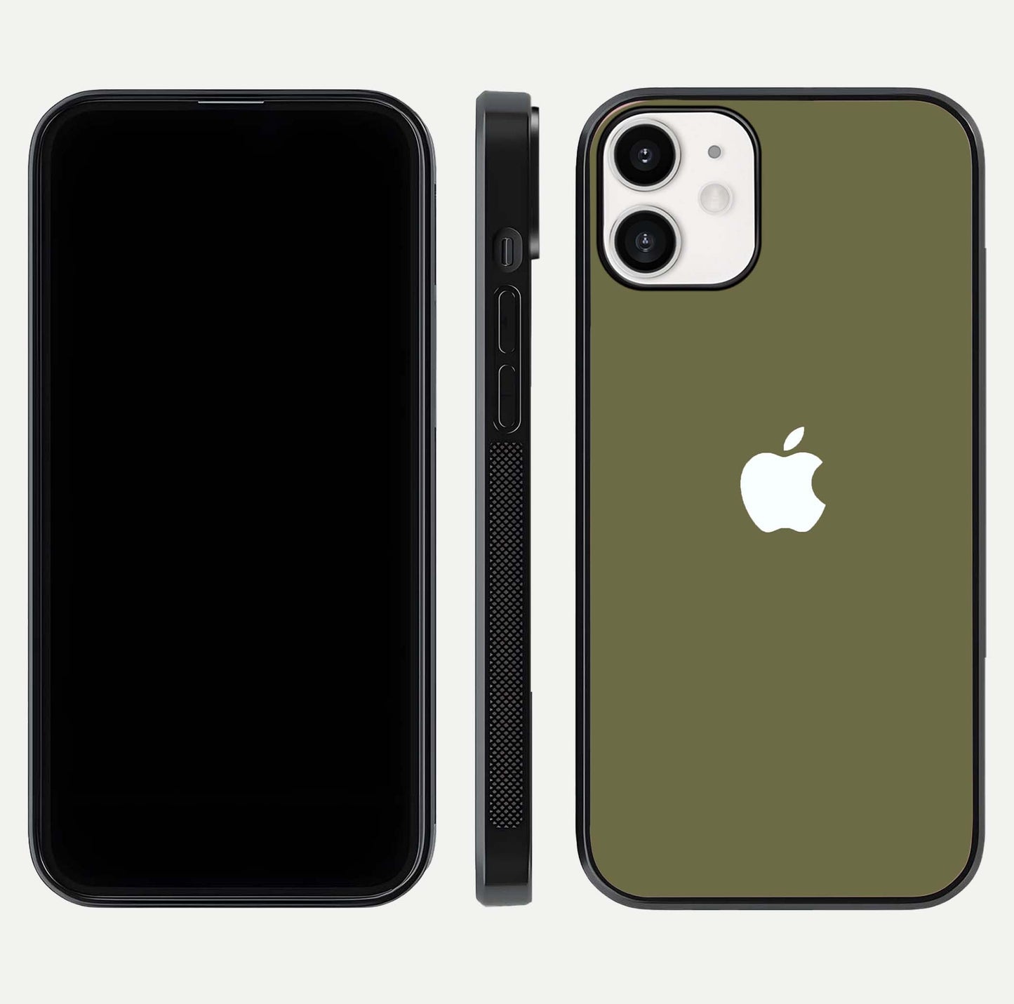 Olive Matte Essence Glass Case for iPhone 12 Mini front & back layout highlighting simple design and clean edges