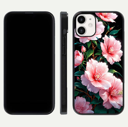 Peach Flower Glass Case for iPhone 12 Mini front & back layout showing elegant floral tones and smooth edges