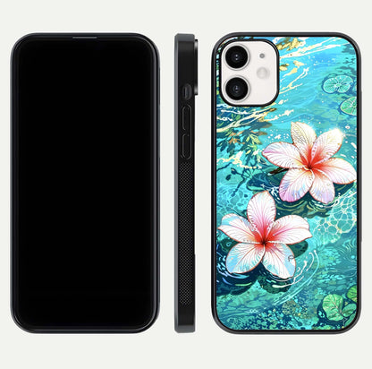 Pink Flowers in Water Glass Case for iPhone 12 Mini front & back layout showing elegant pastel floral tones