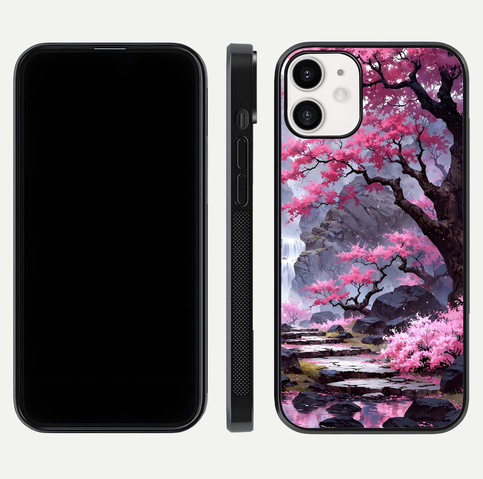 Pinkish Scenery Glass Case for iPhone 12 Mini front & back layout showing landscape art and curved edge finish
