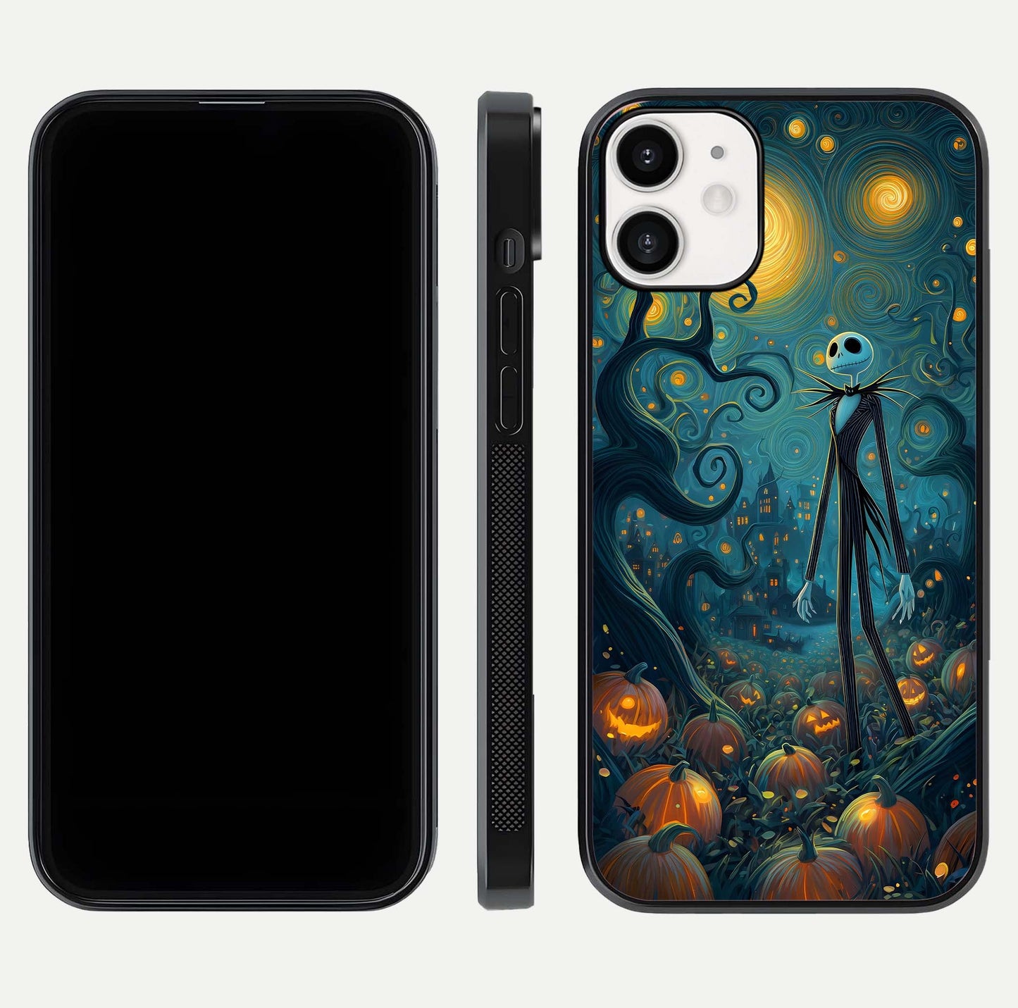 Pumpkin Moonlight Tale Glass Case for iPhone 12 Mini front & back layout showing festive orange tone and edges