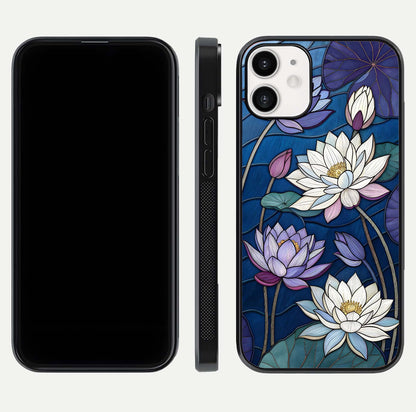 Purple Lotus Stained Glass Case for iPhone 12 Mini front & back layout showing bright tones and smooth edge finish