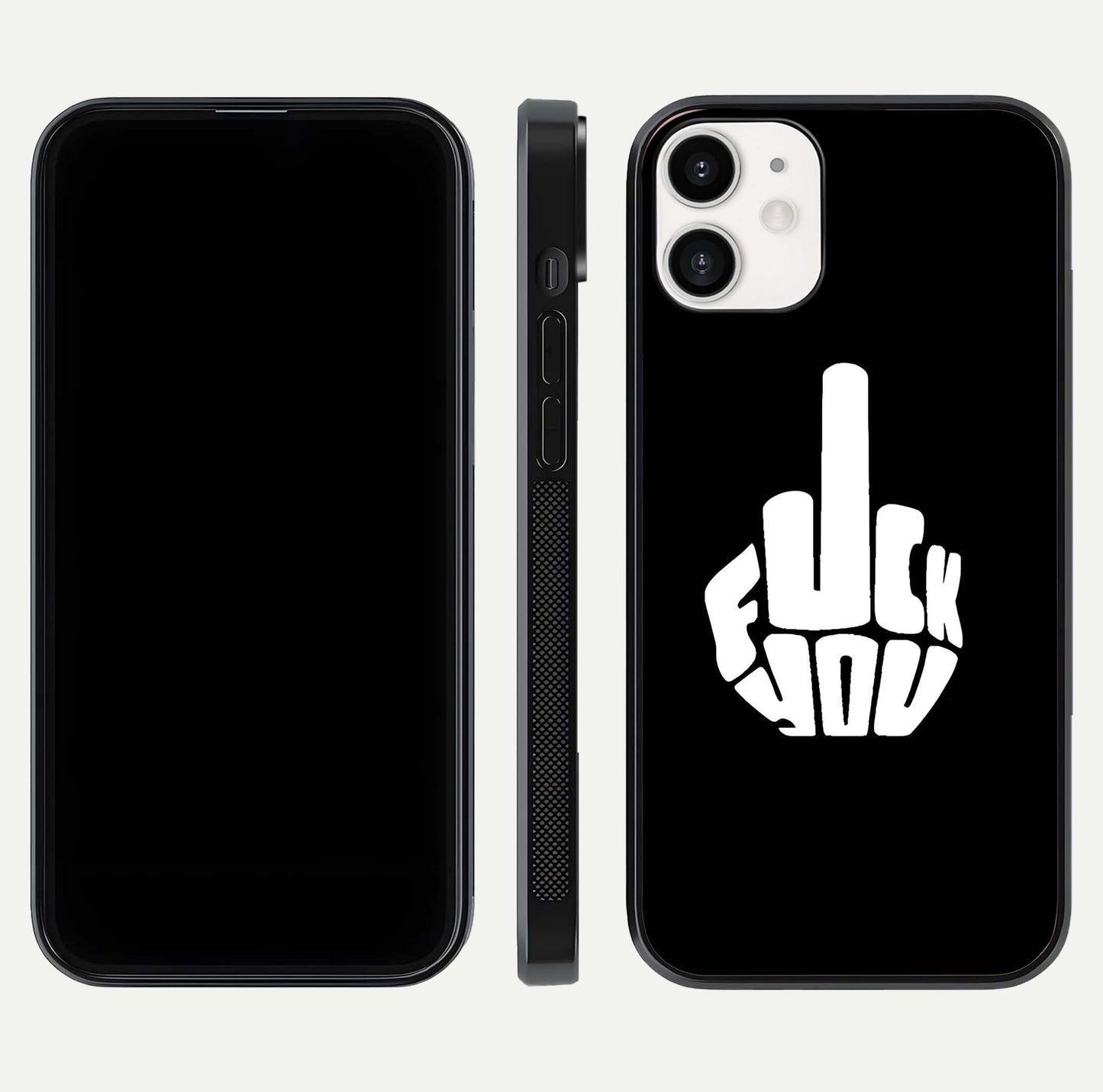 Rebel Mode On Glass Case for iPhone 12 Mini front & back layout showing minimal tone and clean edge fit