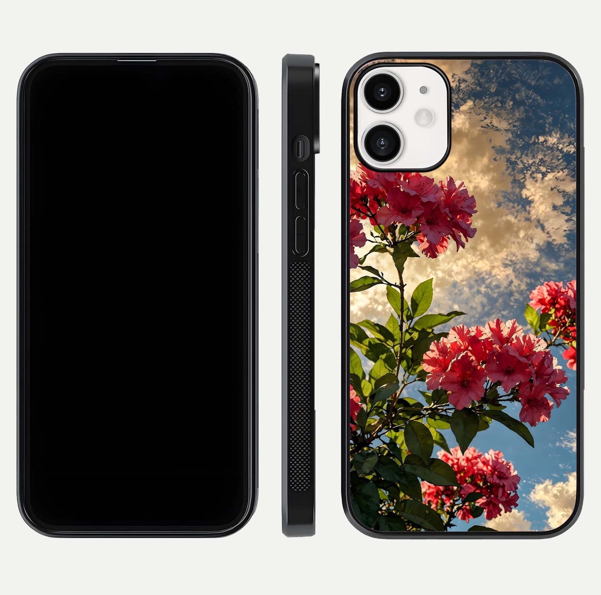 Red Bloom Skies Glass Case for iPhone 12 Mini front & back layout showing soft gradient sky tones and edges