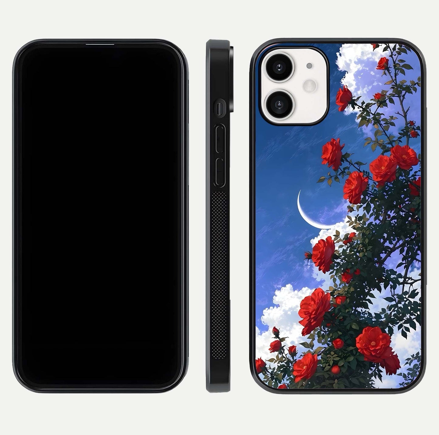 Rose Drift Flowers Glass Case for iPhone 12 Mini front & back layout showing rose gradient tones and edges