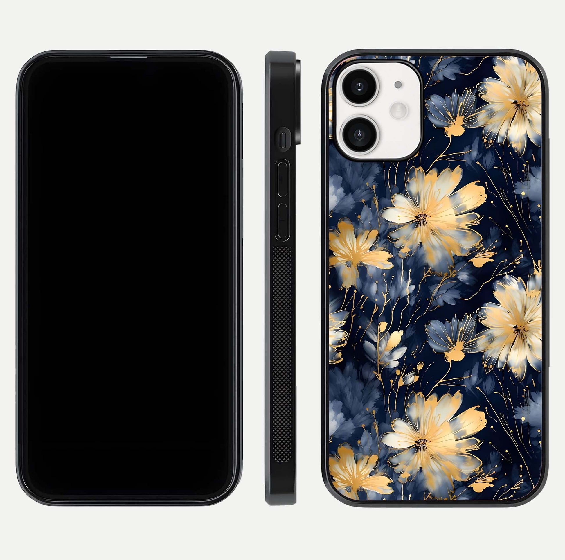 Royal Petal Dream Glass Case for iPhone 12 Mini front & back layout showing floral pattern and clean edge finish
