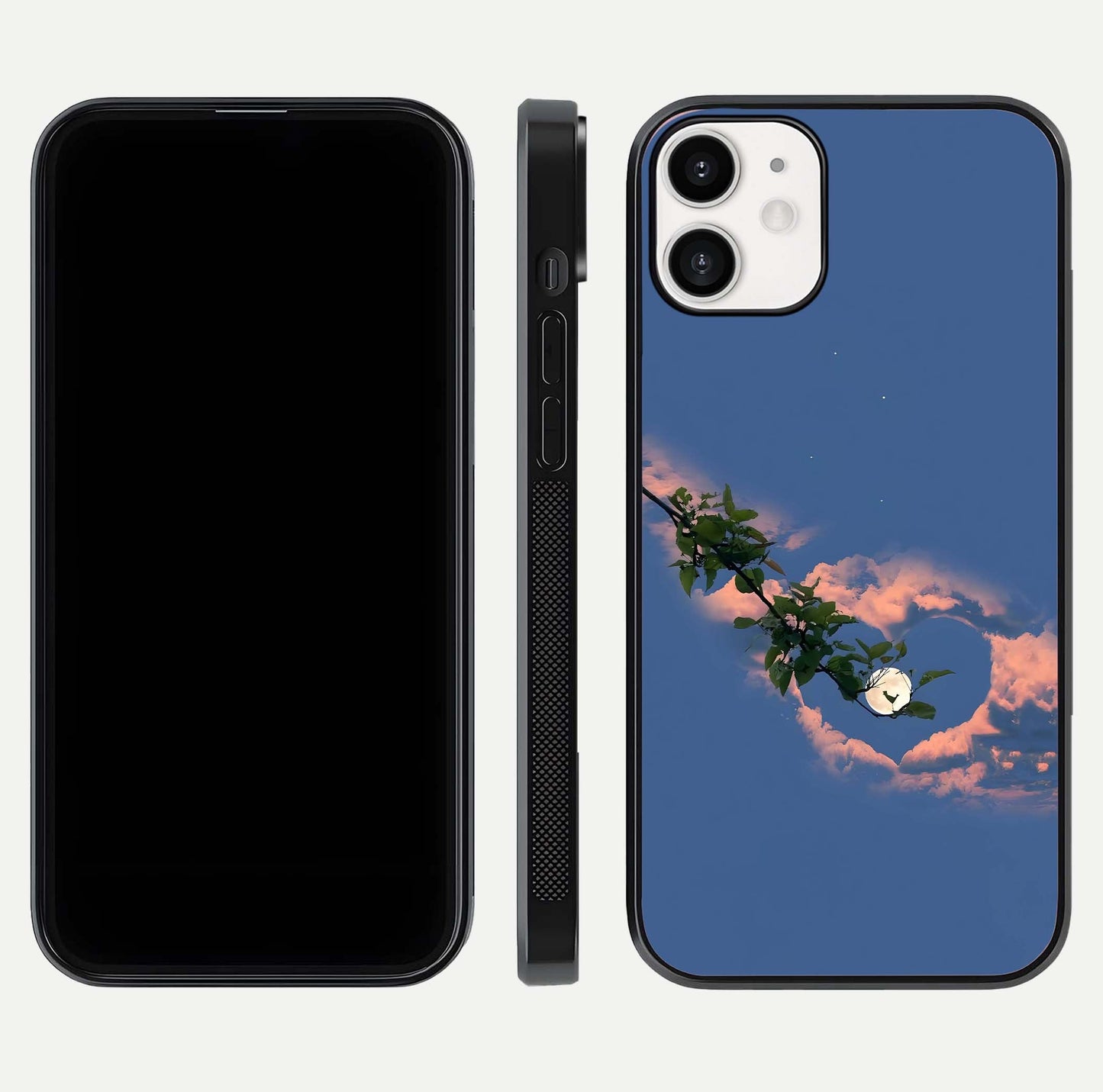 Sky Under Tree Glass Case for iPhone 12 Mini front & back layout showing sky tones and curved glass edge