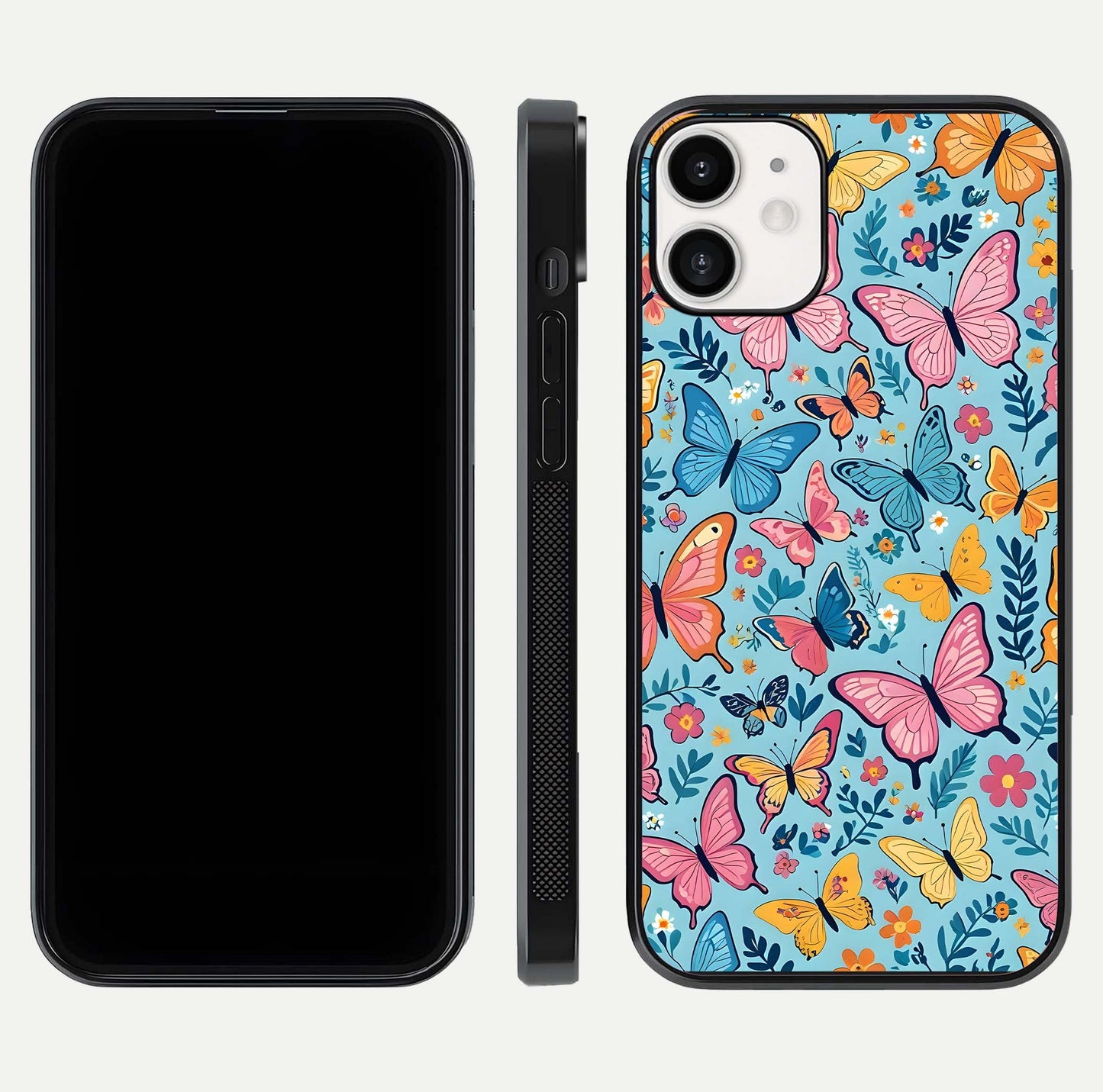 Spring Wing Garden Glass Case for iPhone 12 Mini front & back layout showing soft tones and elegant glass design