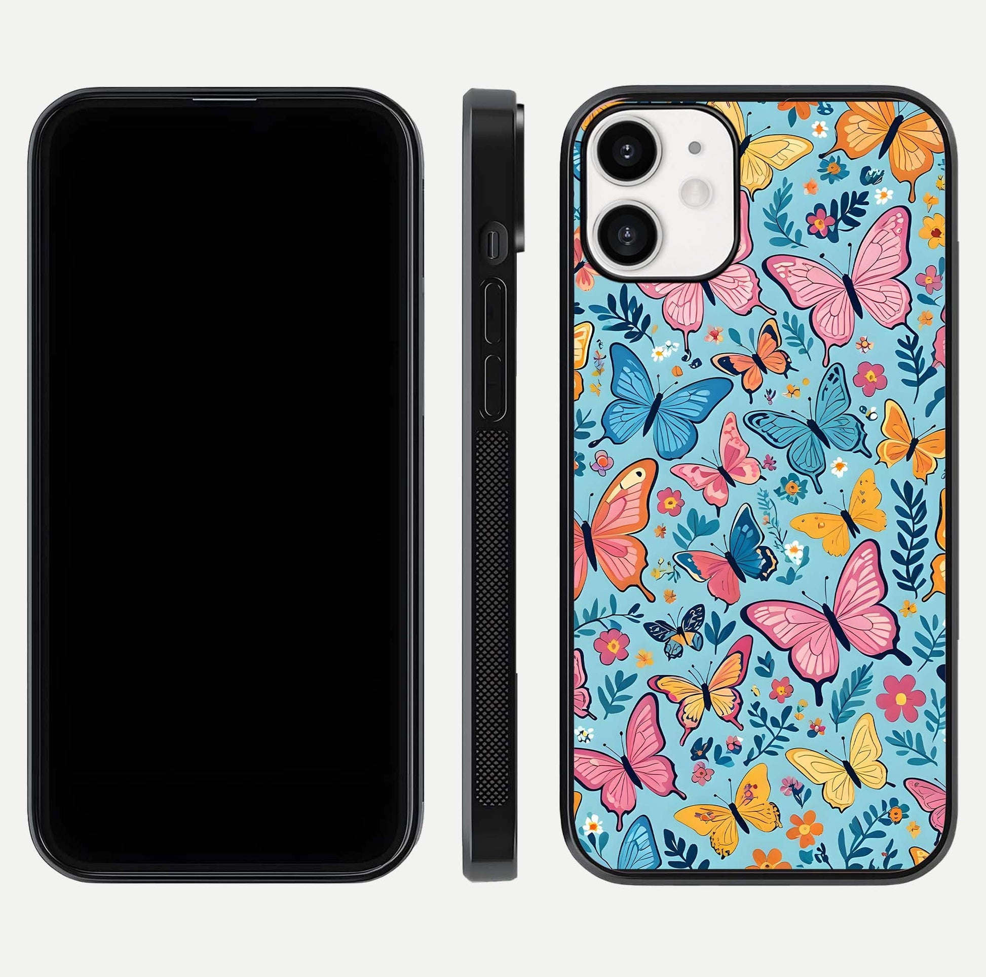 Spring Wing Garden Glass Case for iPhone 12 Mini front & back layout showing soft tones and elegant glass design