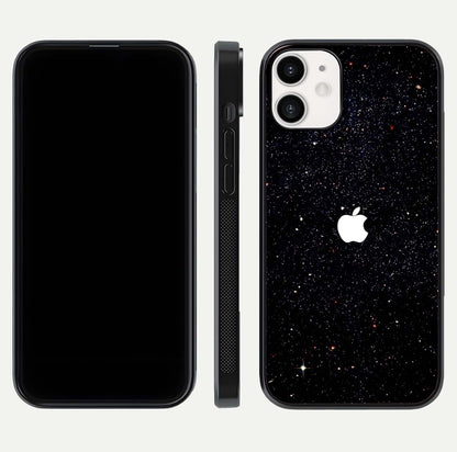 Starry Apple Galaxy Glass Case for iPhone 12 Mini front & back layout showing cosmic tones and sleek edge