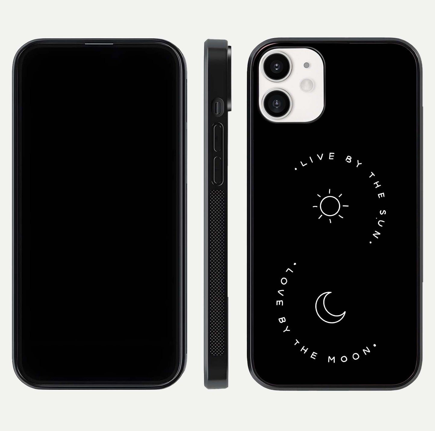 Sun Moon Balance Glass Case for iPhone 12 Mini front & back layout showing smooth gradient and balanced design