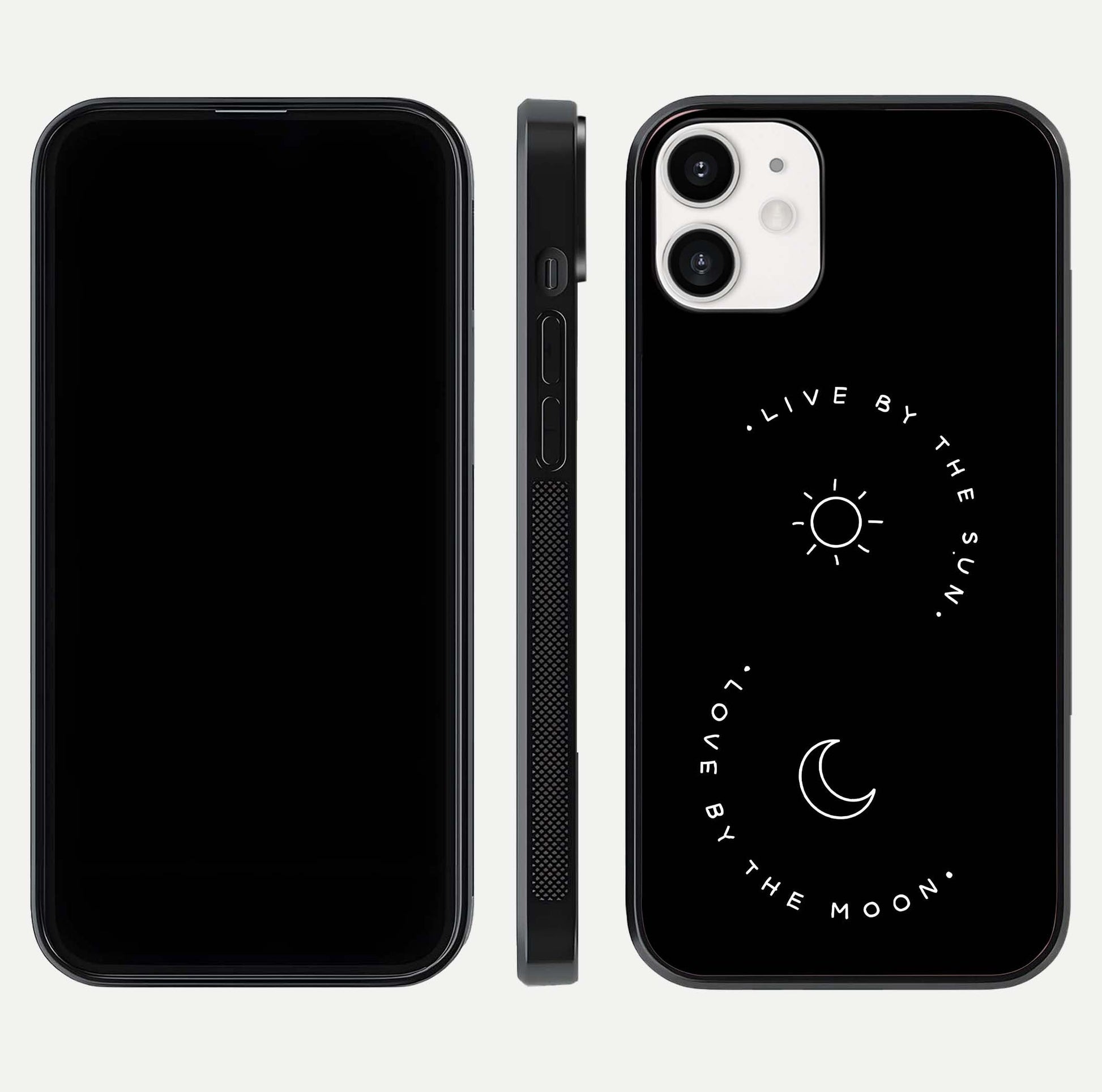 Sun Moon Balance Glass Case for iPhone 12 Mini front & back layout showing smooth gradient and balanced design