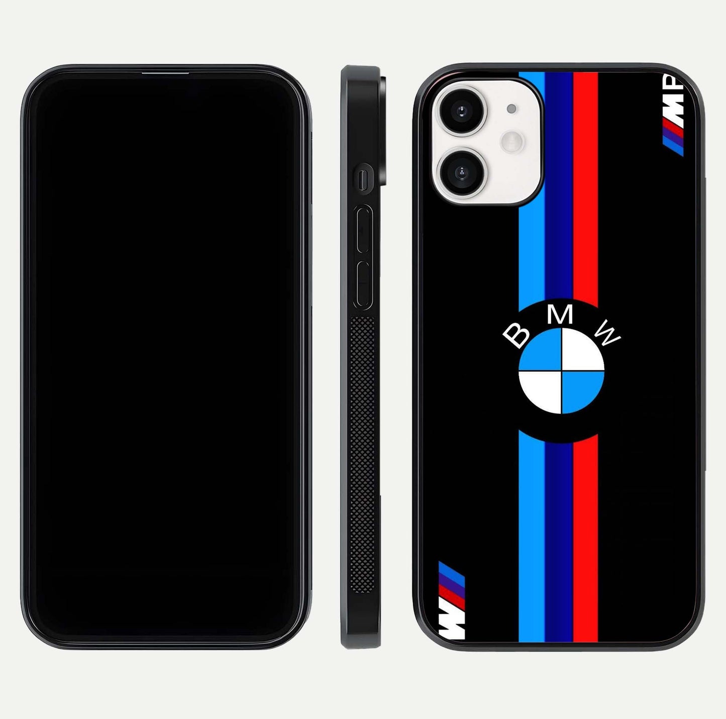 Turbo BMW Beast Glass Case for iPhone 12 Mini front & back layout showing bold design and smooth finish