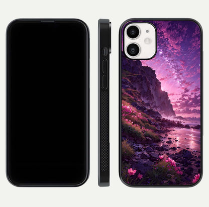 Twilight Blossom Coast Glass Case for iPhone 12 Mini front & back layout showing floral tones and curved edge
