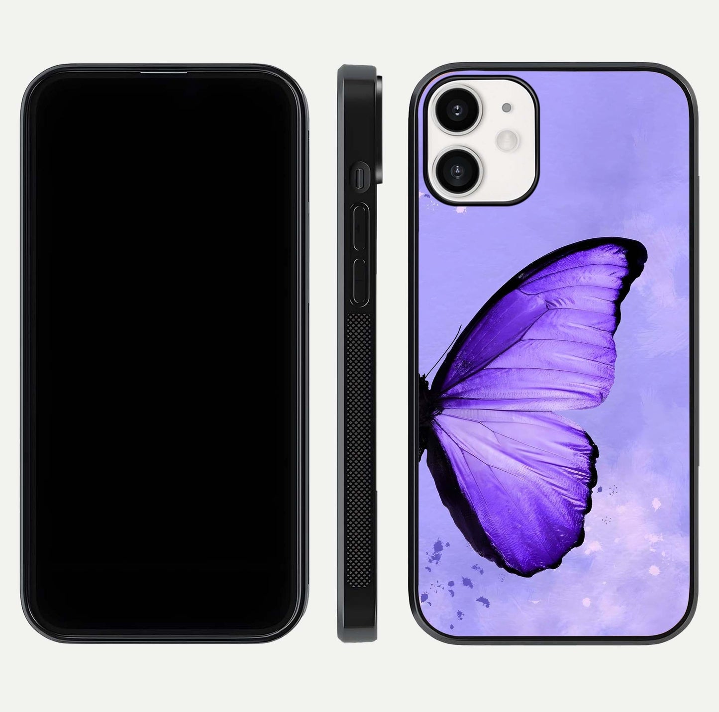 Violet Dream Wing Glass Case for iPhone 12 Mini front & back layout showing violet tones and smooth edges