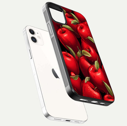 Apple Pattern Glass Case for iPhone 12 Mini floating mockup with smooth edge detailing and pattern clarity
