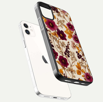 Autumn Wine Bloom Glass Case for iPhone 12 Mini floating mockup with premium floral gradient and protection edge