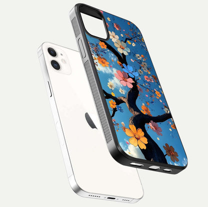 Blossom Dream Sky Glass Case for iPhone 12 Mini floating dual-mockup displaying smooth finish and elegant sky tones