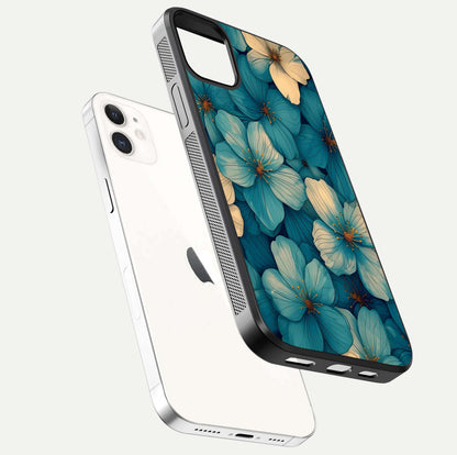 Blue Shade Floral Glass Case for iPhone 12 Mini floating mockup revealing gloss highlight and floral depth