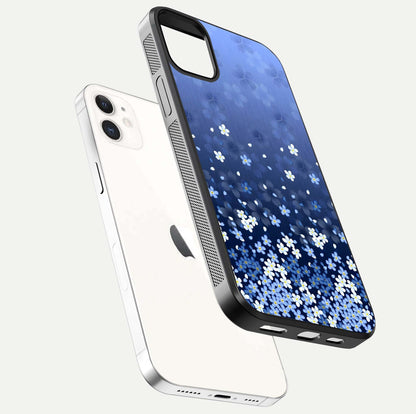 Blue Starry Glass Case for iPhone 12 Mini floating mockup capturing cosmic tone and HD gloss texture