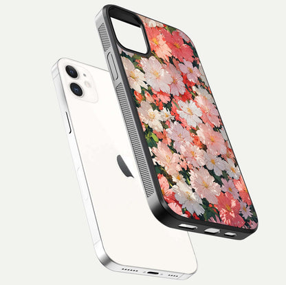Blush Bloom Field Glass Case for iPhone 12 Mini floating mockup highlighting floral spread and edge reflection