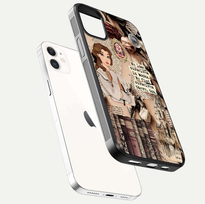 Bookish Dream World Glass Case for iPhone 12 Mini floating mockup capturing gloss shine and artistic balance