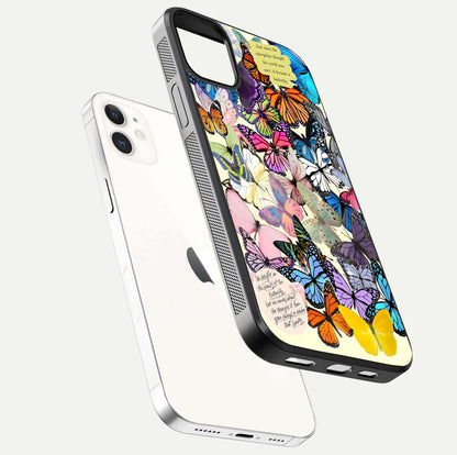 Butterflies Petal Dream Glass Case for iPhone 12 Mini floating mockup displaying detailed print and premium glass glow
