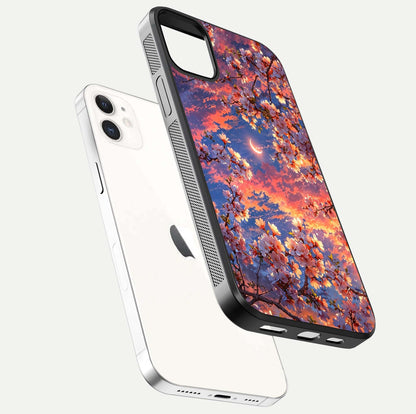 Celestial Sakura Sunset Glass Case for iPhone 12 Mini floating mockup capturing sunset hue and smooth gloss