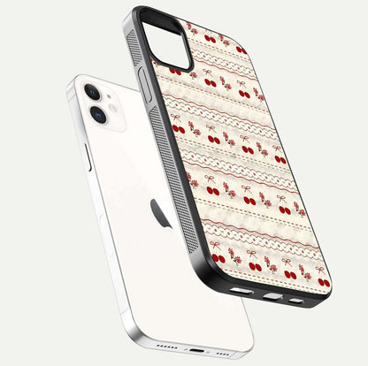 Cherry Bloom Charm Glass Case for iPhone 12 Mini floating mockup showing bloom texture and polished gloss