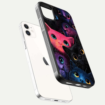 Cosmic Cats Dreams Glass Case for iPhone 12 Mini floating mockup showing star details and polish reflection