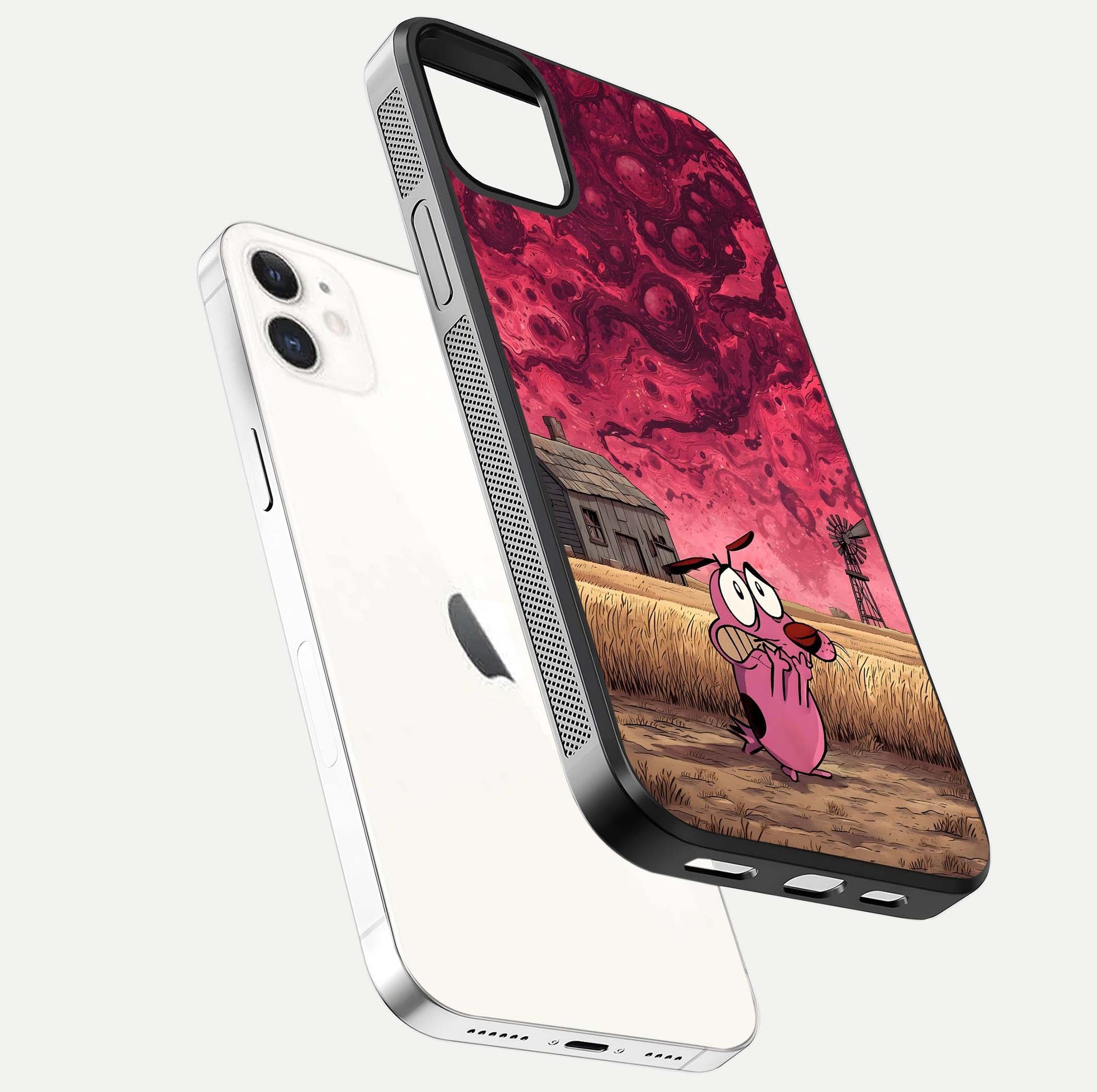 Courage Under Sky Glass Case for iPhone 12 Mini floating mockup showing shine reflection and clean edges