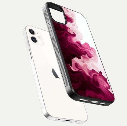 Crimson Wave Flow Glass Case for iPhone 12 Mini floating mockup showing gloss shine and smooth edge