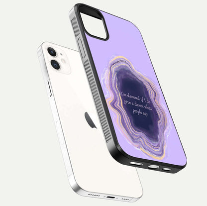 Damned People Quote Glass Case for iPhone 12 Mini floating mockup showing gloss reflection and text balance