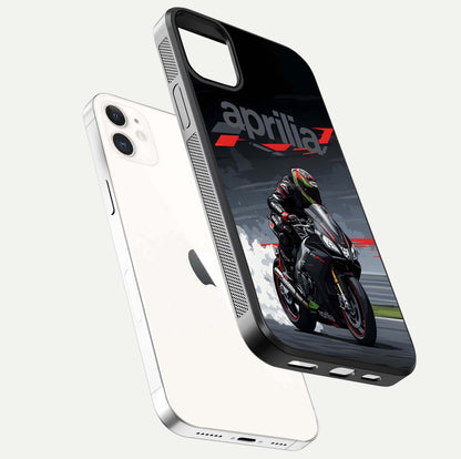 Dark Aprilla Glass Case for iPhone 12 Mini floating mockup showing glossy contrast and texture clarity
