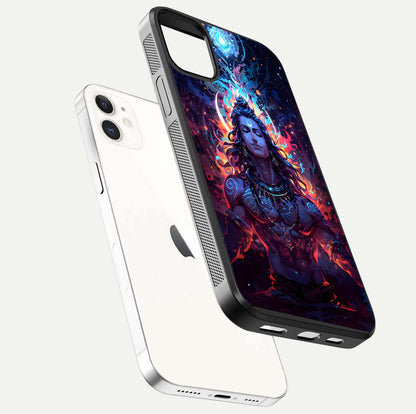 Divine Fire Shiv Glass Case for iPhone 12 Mini floating mockup showing glow texture and gloss finish