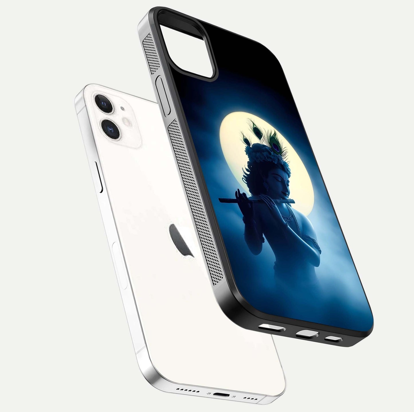 Divine Moon Flute Glass Case for iPhone 12 Mini floating mockup showing HD gloss and luminous texture