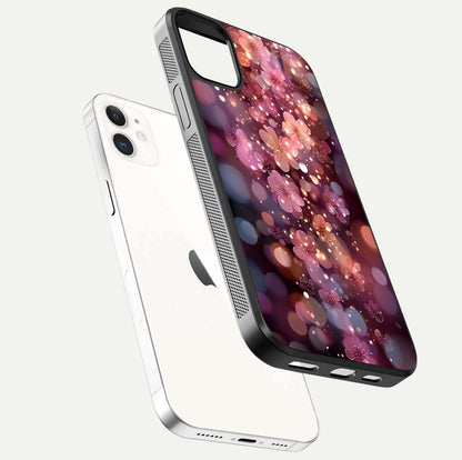 Glowing Petal Bliss Glass Case for iPhone 12 Mini floating dual-view mockup showing gloss brightness and delicate tone