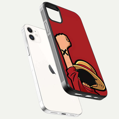 Luffy X Spirit Glass Case for iPhone 12 Mini floating dual-view mockup showing gloss polish and vibrant color depth