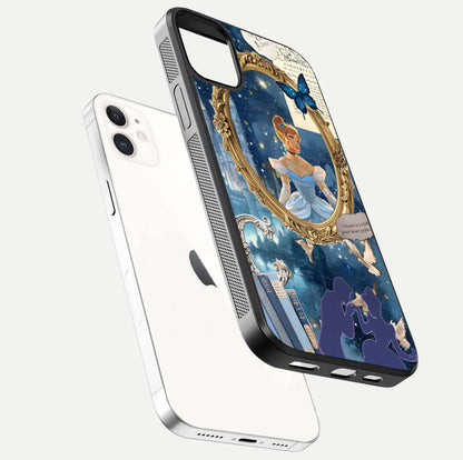 Midnight Queen Glass Case for iPhone 12 Mini floating dual-view mockup showing HD glass shine and luxury art