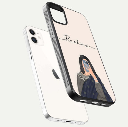 Mirror Mood Muse Custom Name Glass Case for iPhone 12 Mini floating dual-view mockup showing reflection and luxury style