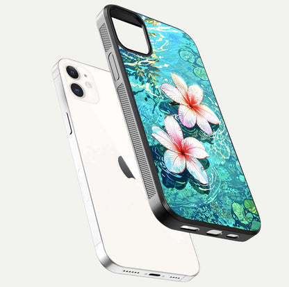Pink Flowers in Water Glass Case for iPhone 12 Mini floating dual-view mockup showing gloss and floral clarity