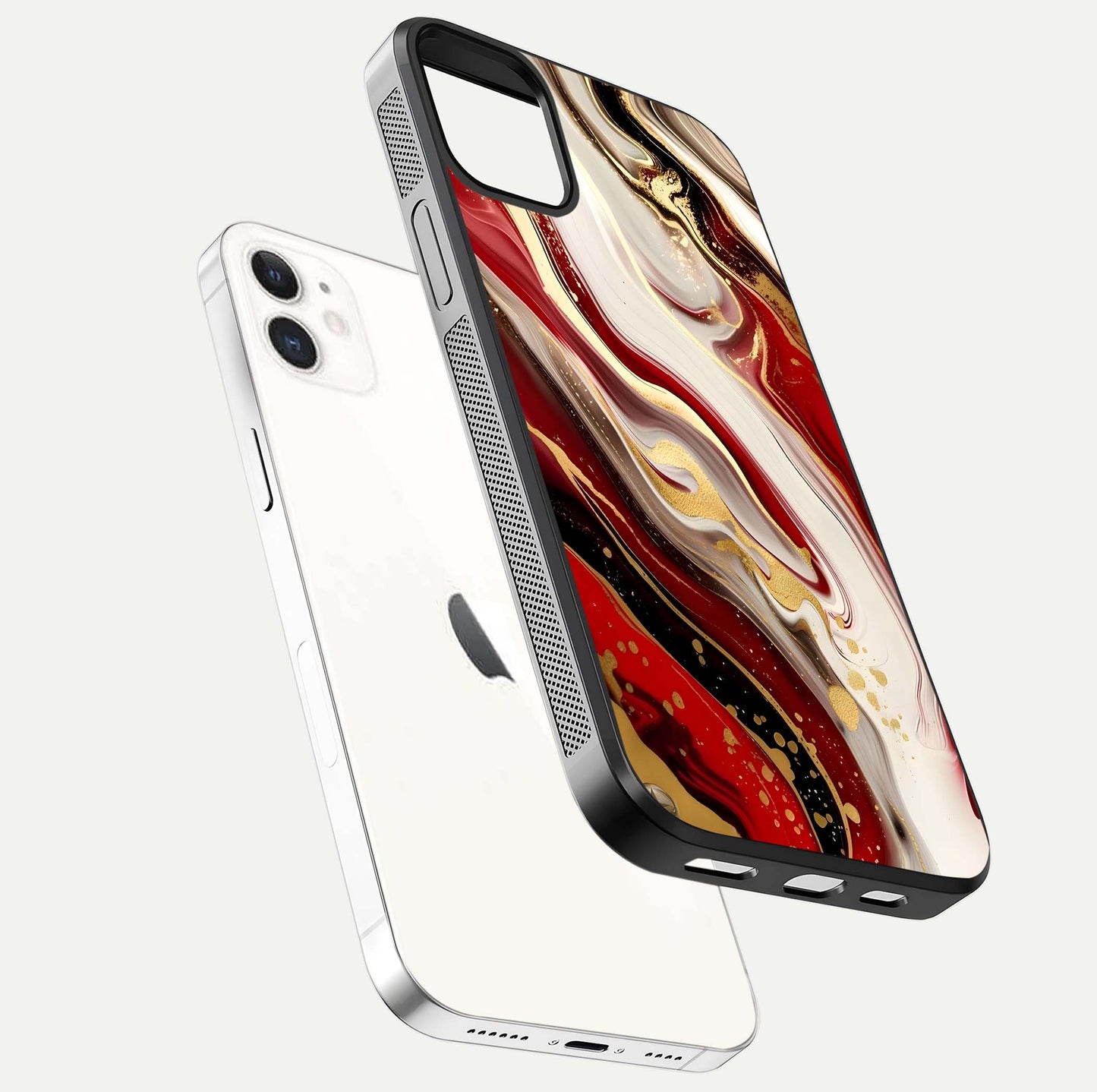 Red & White Marble Glass Case For iPhone 12 Mini