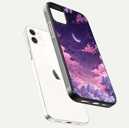 Sky Drift Clouds Glass Case for iPhone 12 Mini floating dual-view mockup displaying gloss shine and depth