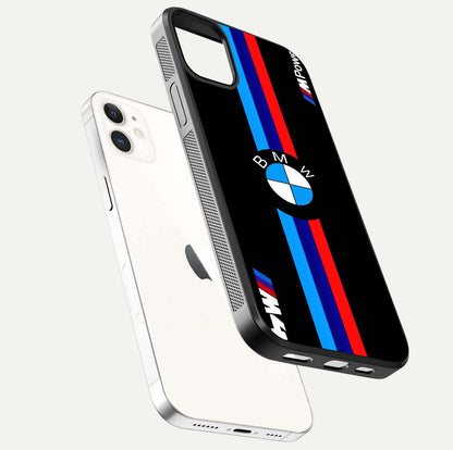 Turbo BMW Beast Glass Case for iPhone 12 Mini floating dual-view mockup displaying gloss texture and vivid print