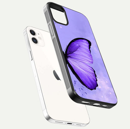 Violet Dream Wing Glass Case for iPhone 12 Mini floating dual-view mockup displaying gloss depth and clarity
