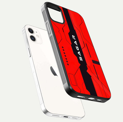 Voltage Rise CYBERPUNK Custom Name Glass Case for iPhone 12 Mini floating dual-view mockup displaying gloss shine and lighting