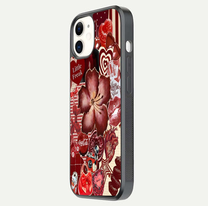 Aesthetic Little Freak Glass Case for iPhone 12 Mini side-angle image showing colorful design, camera module, and glossy finish reflection